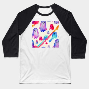 Watercolor kawaii ghosts pattern Baseball T-Shirt